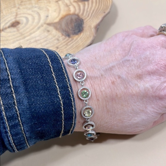 Silver Multi-Color Gemstone Bracelet​​​ - Picture 1 of 5